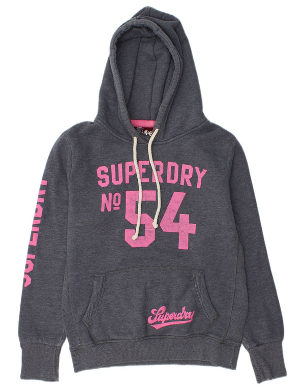 Superdry feminino gráfico moletom com capuz UK 16 grande algodão cinza