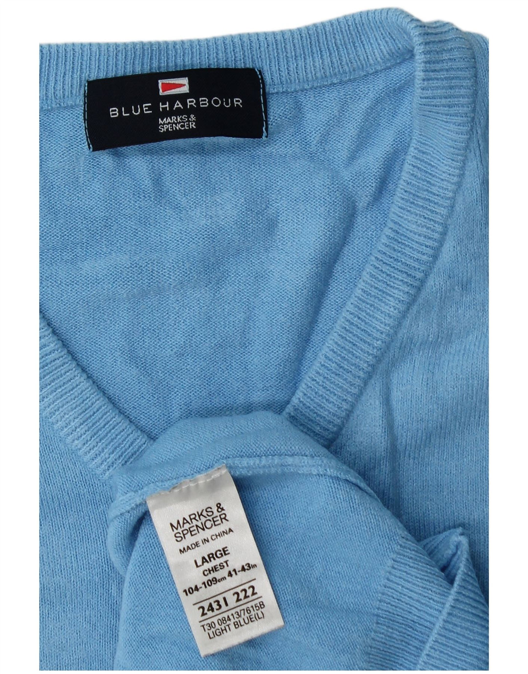 Suéter masculino Marks & Spencer com decote em V grande acrílico azul