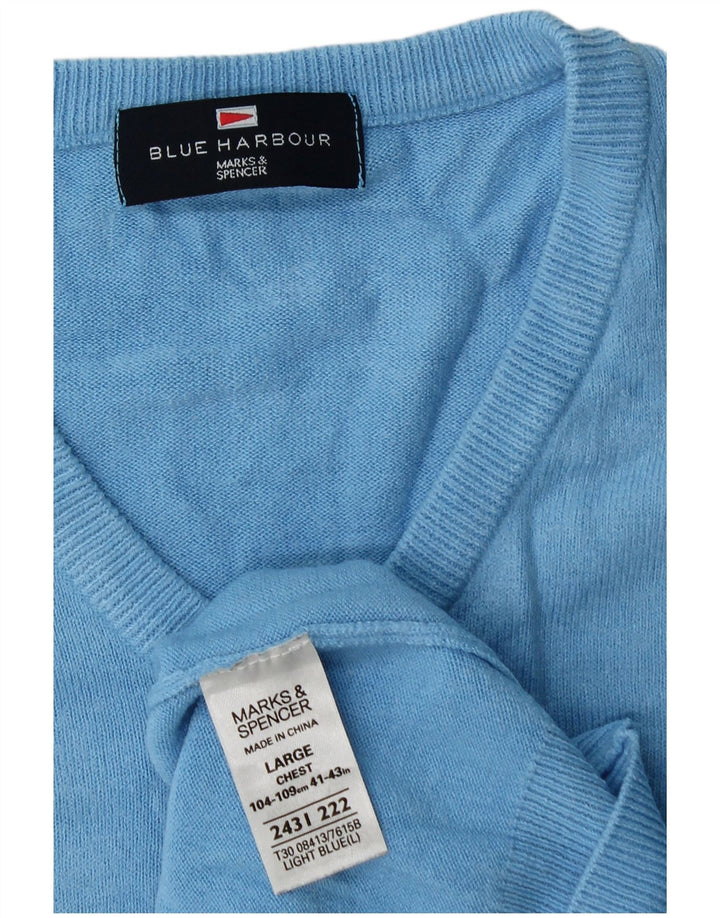 Suéter masculino Marks & Spencer com decote em V grande acrílico azul