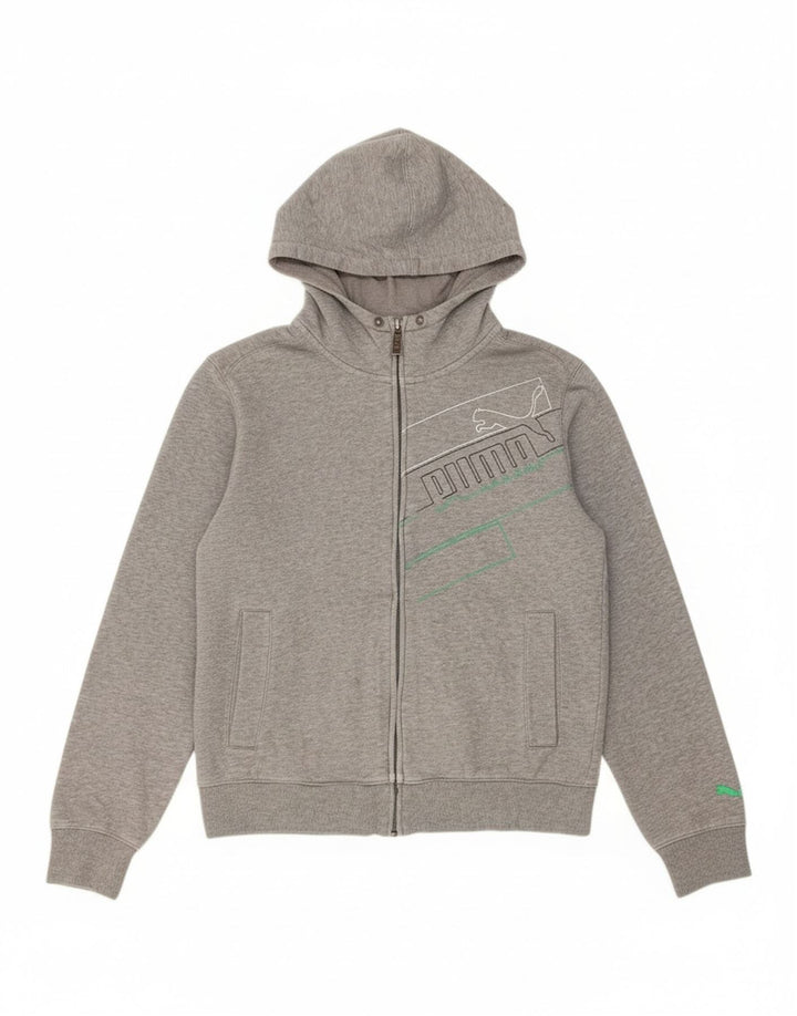 Suéter PUMA masculino com capuz e zíper gráfico pequeno algodão cinza