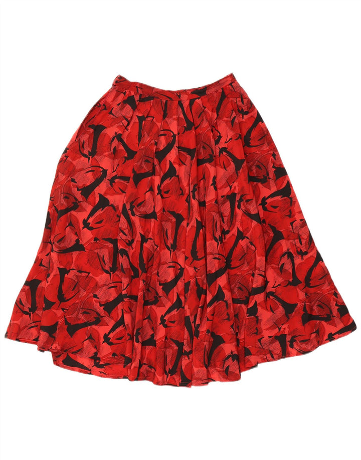 Saia plissada feminina vintage com padrão abstrato IT 42 médio W26 vermelho clássico