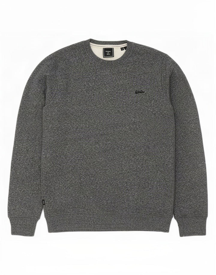 Superdry moletom masculino jumper grande algodão manchado cinza