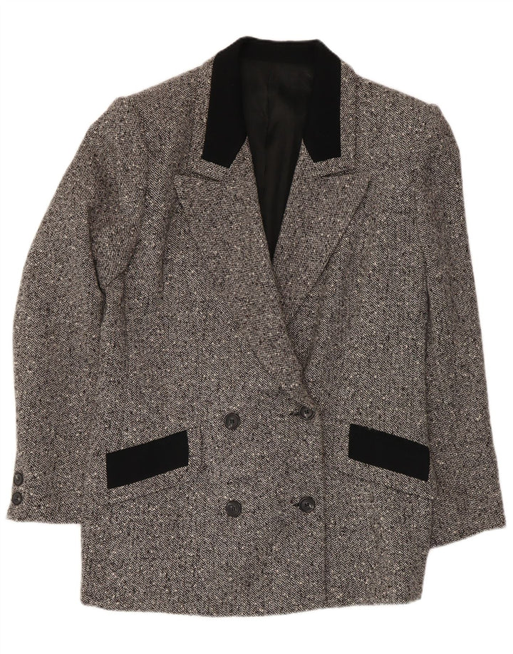 Jaqueta blazer feminina vintage com peito duplo IT 48 XL espinha de peixe cinza