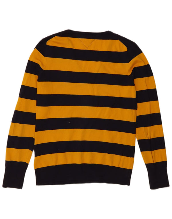 Suéter feminino Tommy Hilfiger com decote em V UK 14 listrado amarelo grande