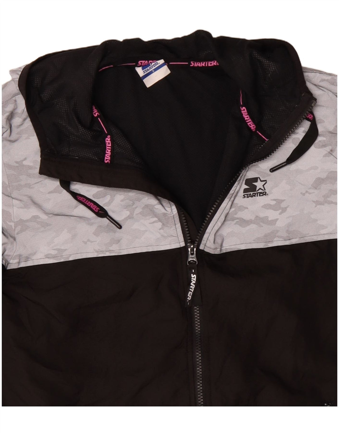 Jaqueta de chuva feminina com capuz gráfico STARTER Reino Unido 10 pequena camuflagem preta
