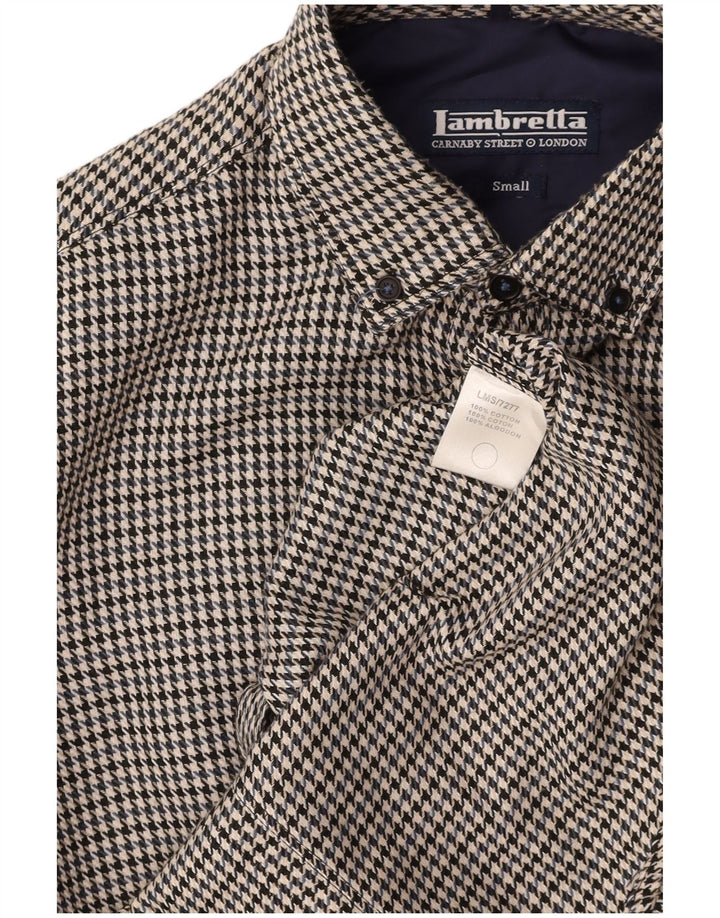 Camisa masculina de flanela LAMBRETTA pequena preta de algodão houndstooth
