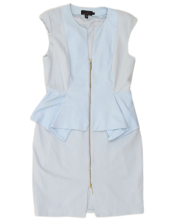 Vestido bodycon feminino sem mangas TED BAKER tamanho 4 grande bloco colorido azul