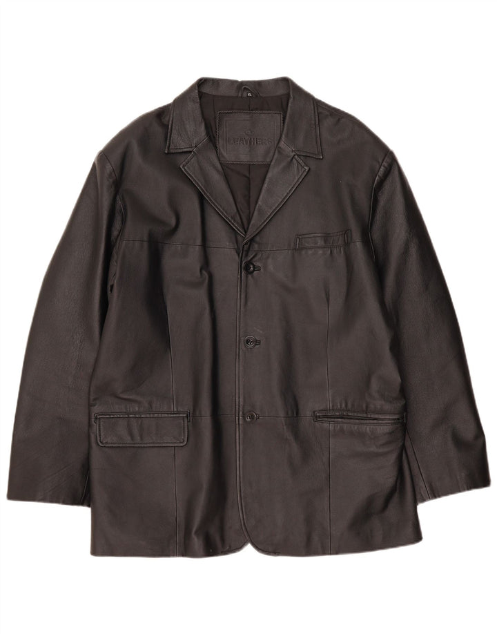 Jaqueta blazer masculina vintage de couro com 3 botões Reino Unido 42 XL couro preto