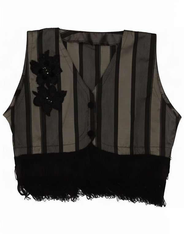 Colete gráfico feminino vintage UK 12 acrílico listrado cinza médio