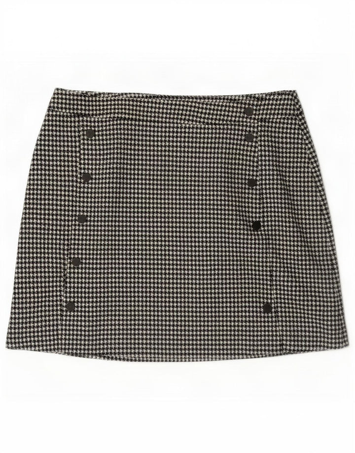 Fase Oito Mini Saia Feminina Reino Unido 18 XL W38 Poliéster Houndstooth Preto
