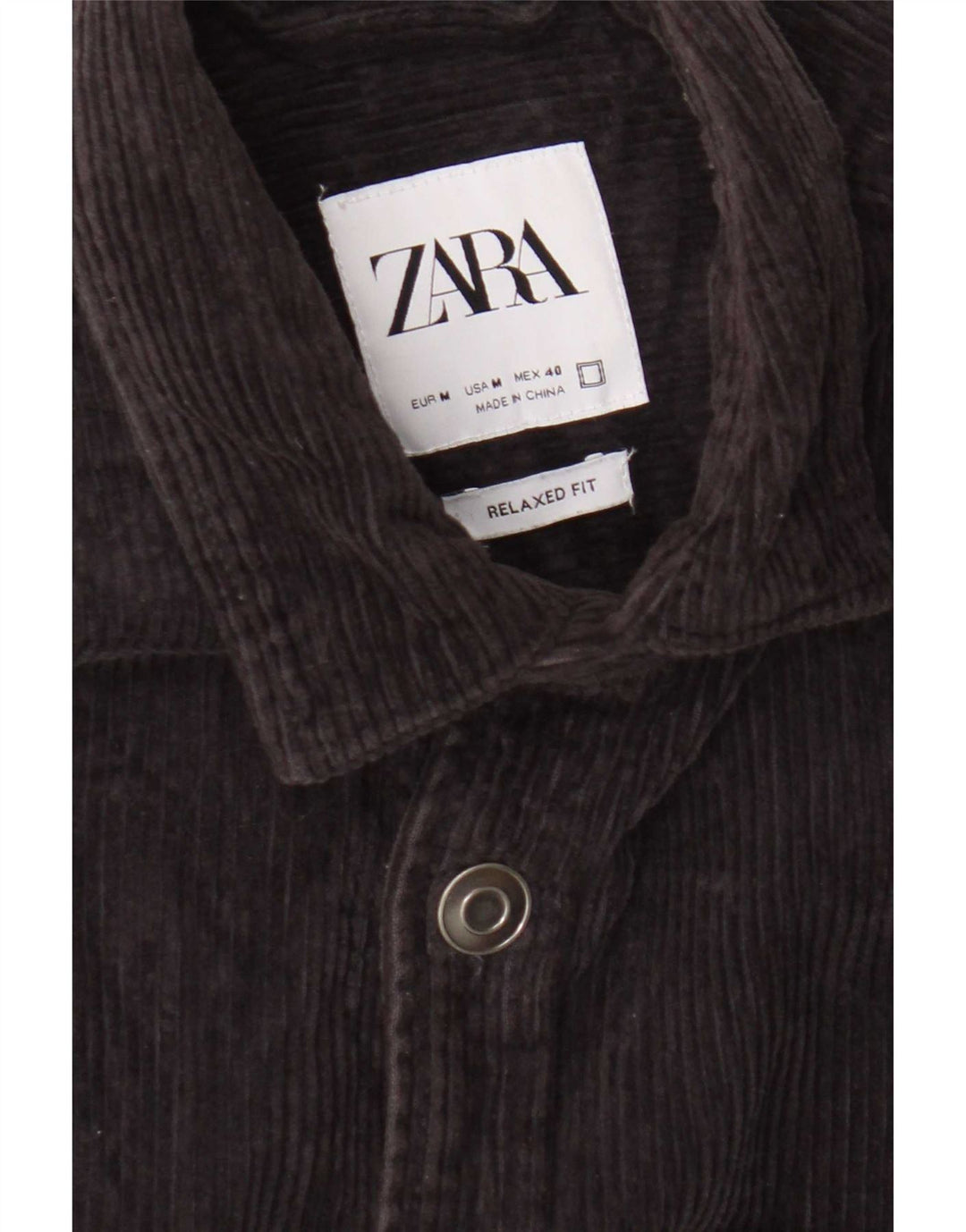 Zara Camisa masculina de veludo cotelê relaxado médio azul marinho