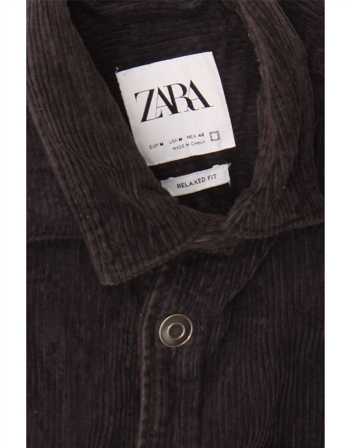 Zara Camisa masculina de veludo cotelê relaxado médio azul marinho