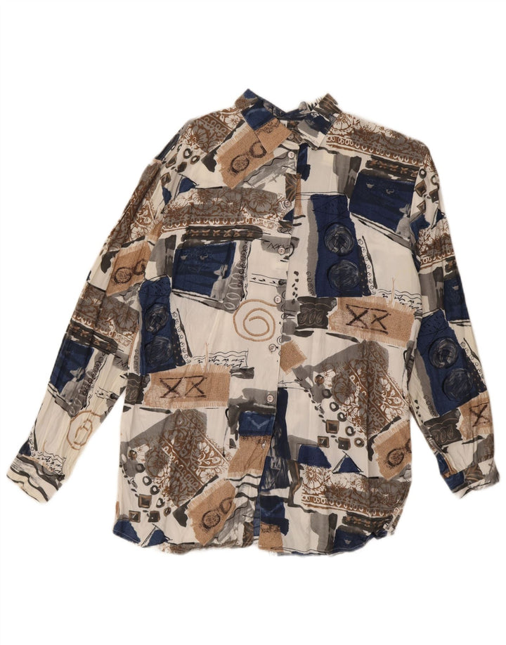 Camisa feminina vintage EU 44 XL multicolorida patchwork viscose
