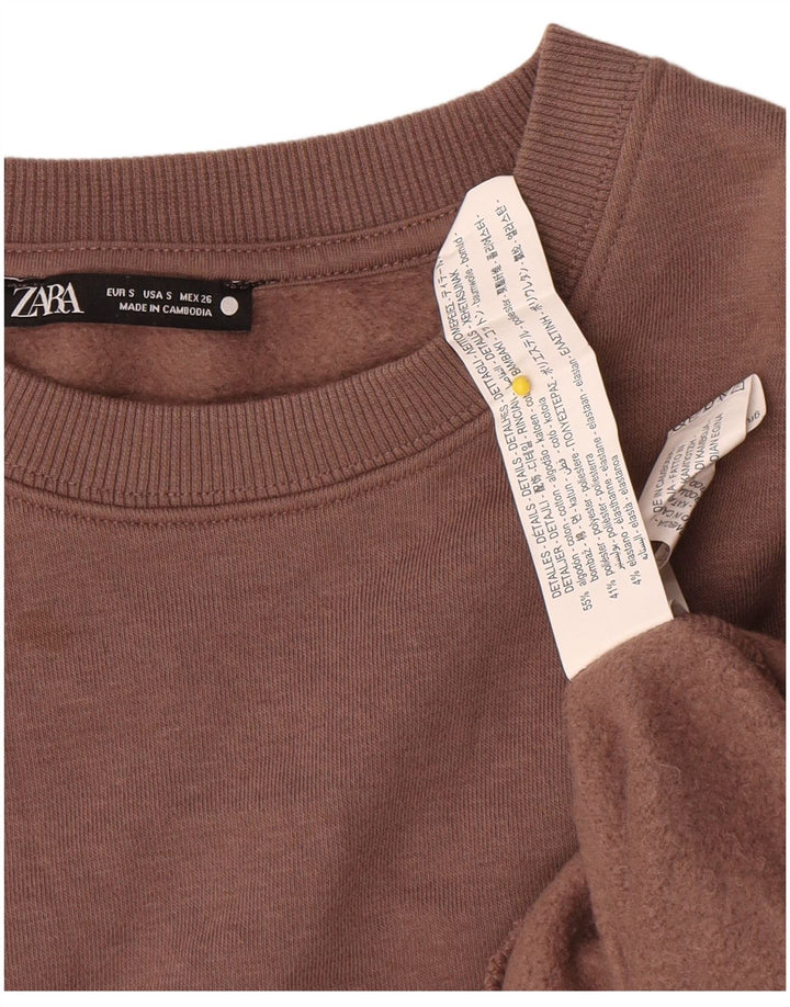 Zara moletom feminino oversized jumper UK 10 pequeno algodão marrom