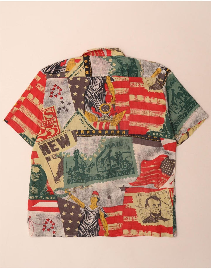 Camisa vintage masculina abstrata padrão tamanho 43/44 grande multicolorida