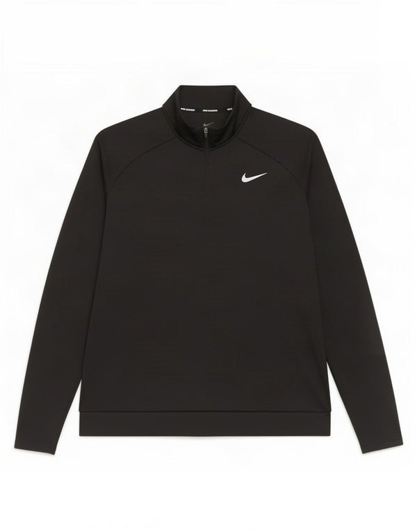 Suéter Nike feminino Dri Fit com gola e zíper UK 16 grande poliéster preto