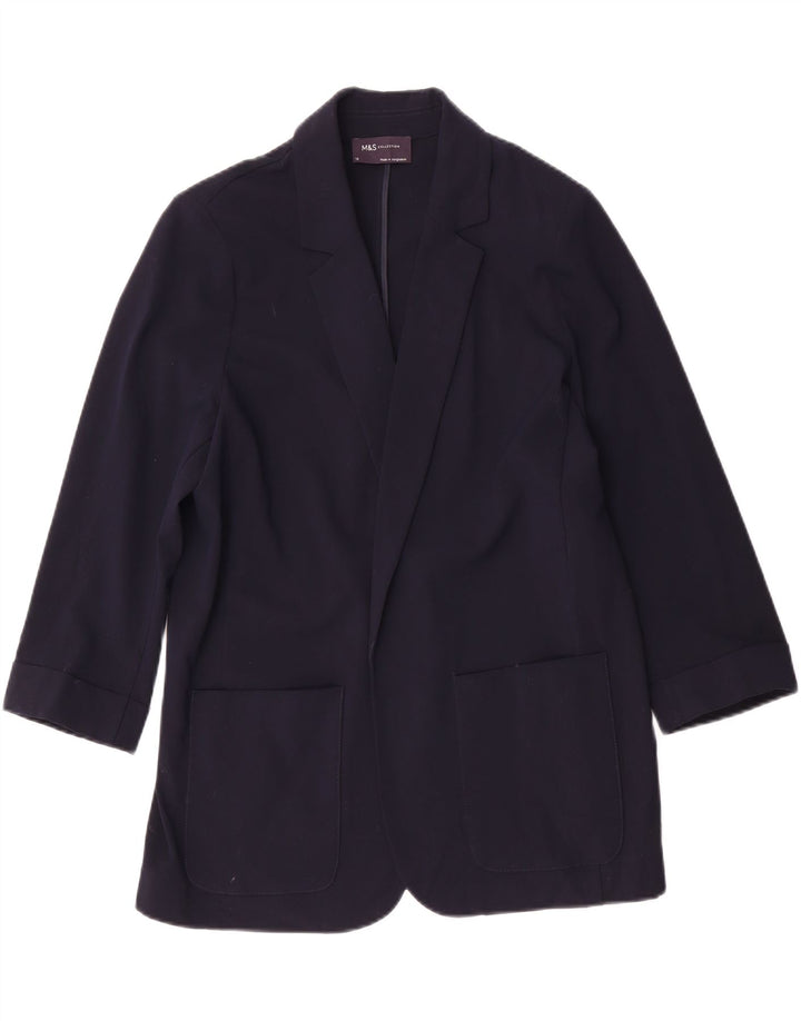 Jaqueta blazer feminina Marks & Spencer manga 3/4 aberta Reino Unido 14 médio azul marinho