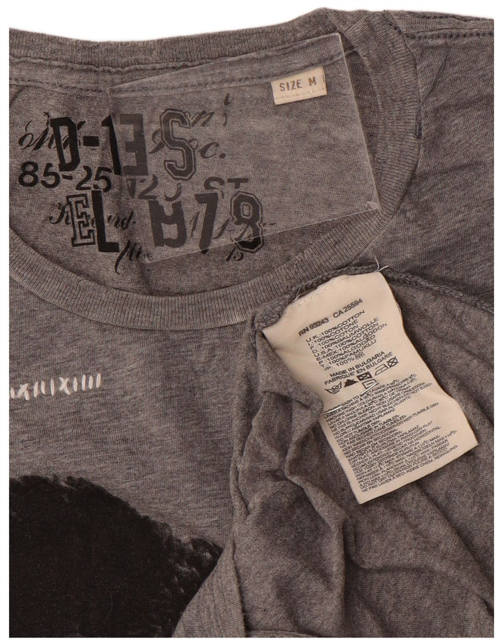Diesel Camiseta masculina gráfica Top algodão cinza médio