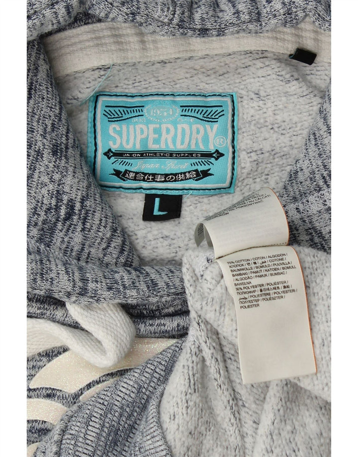 Jumper feminino com capuz gráfico SUPERDRY Reino Unido 16 grande algodão manchado azul marinho