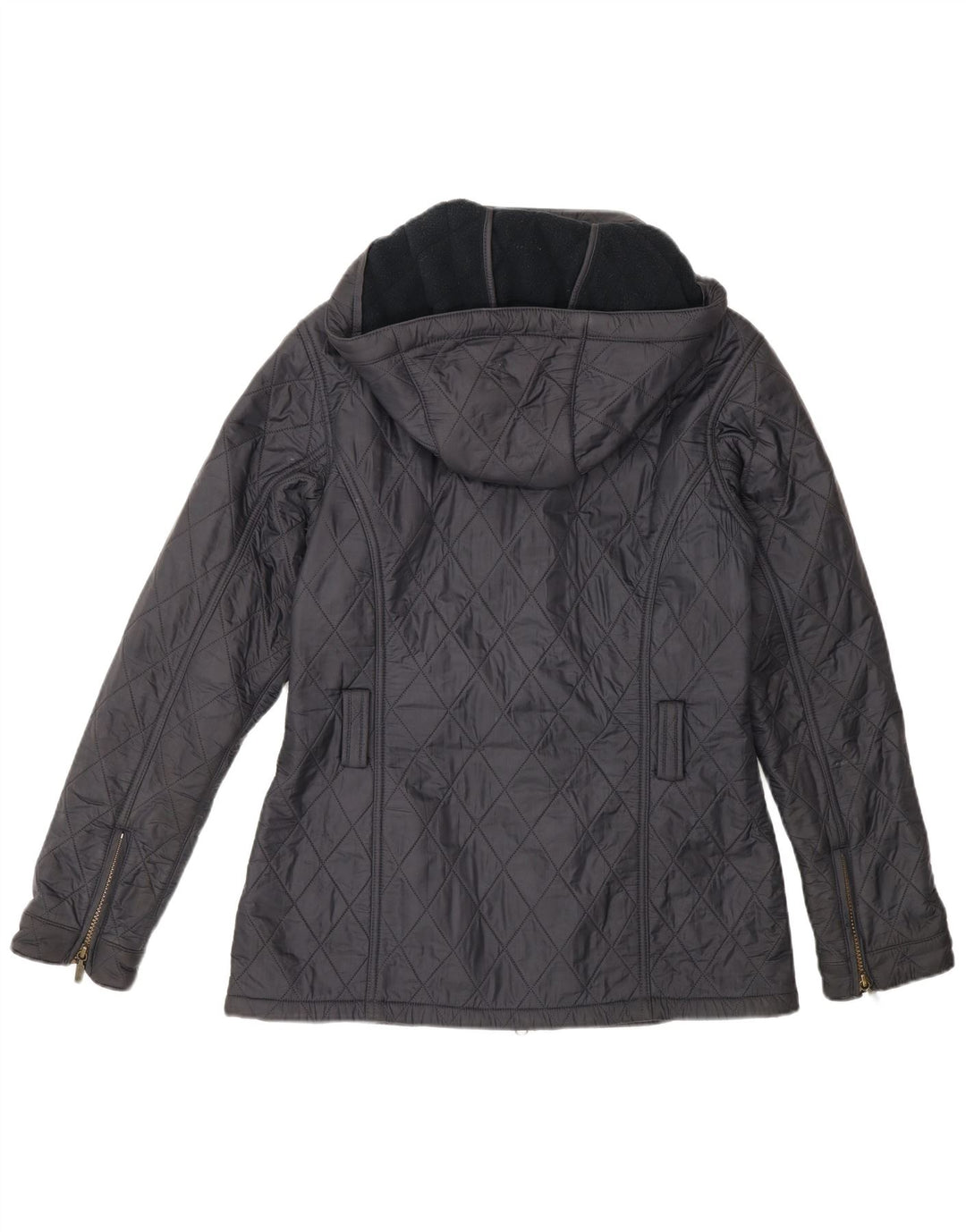 Jaqueta feminina acolchoada com capuz Barbour UK 10 pequena poliamida cinza