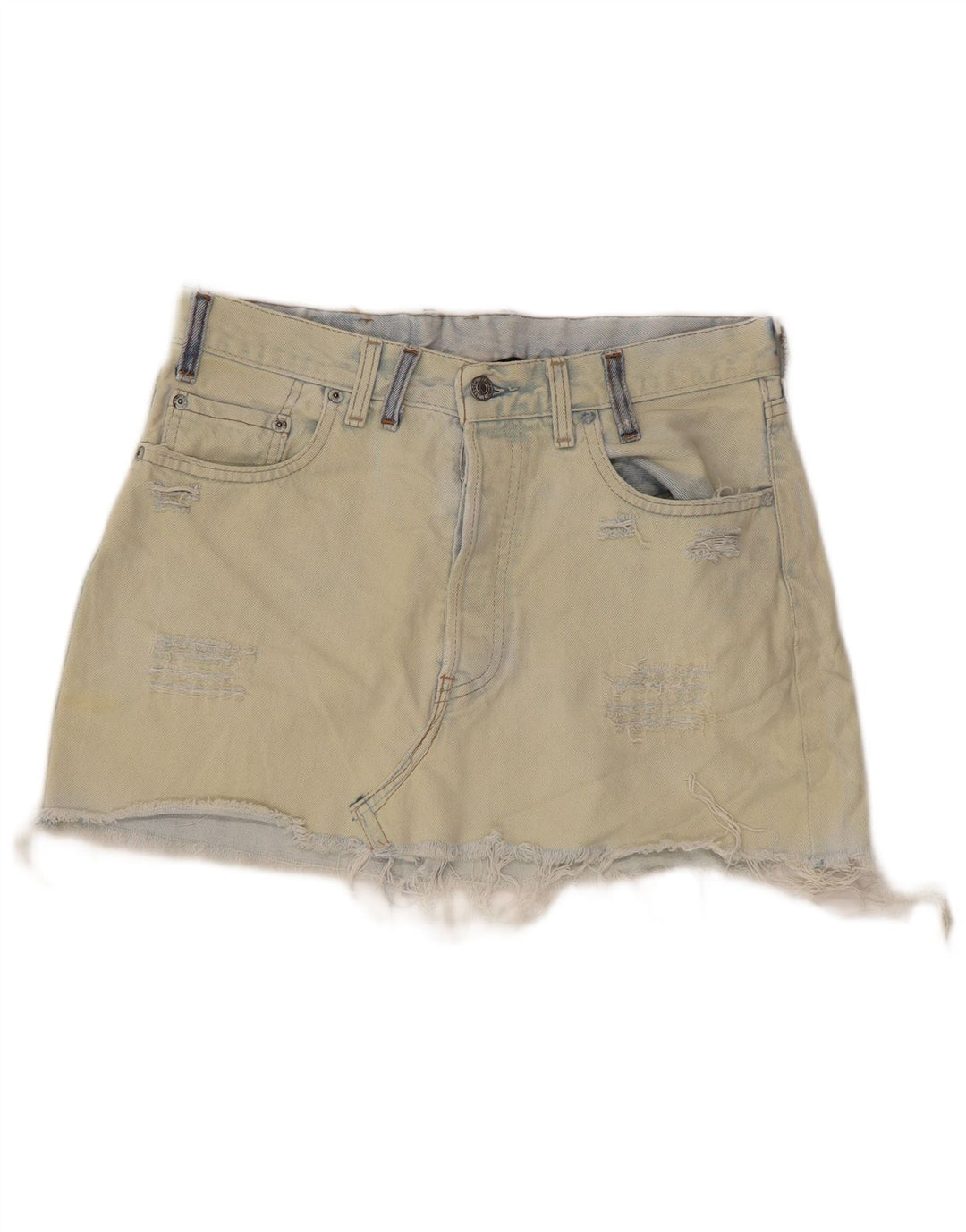 Mini saia jeans feminina LEVI'S desgastada W28 algodão azul médio
