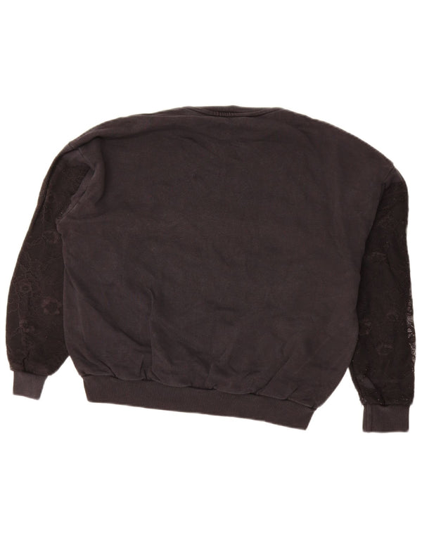 Desigual moletom feminino oversized jumper UK 10 pequeno algodão floral preto