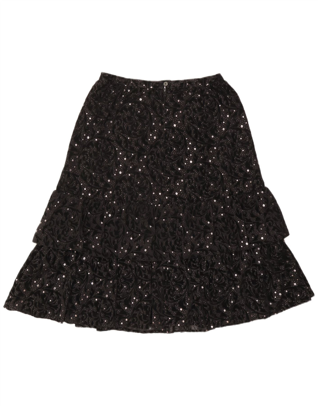 Saia feminina vintage em camadas IT 44 Médio W30 Preto Paisley Poliamida
