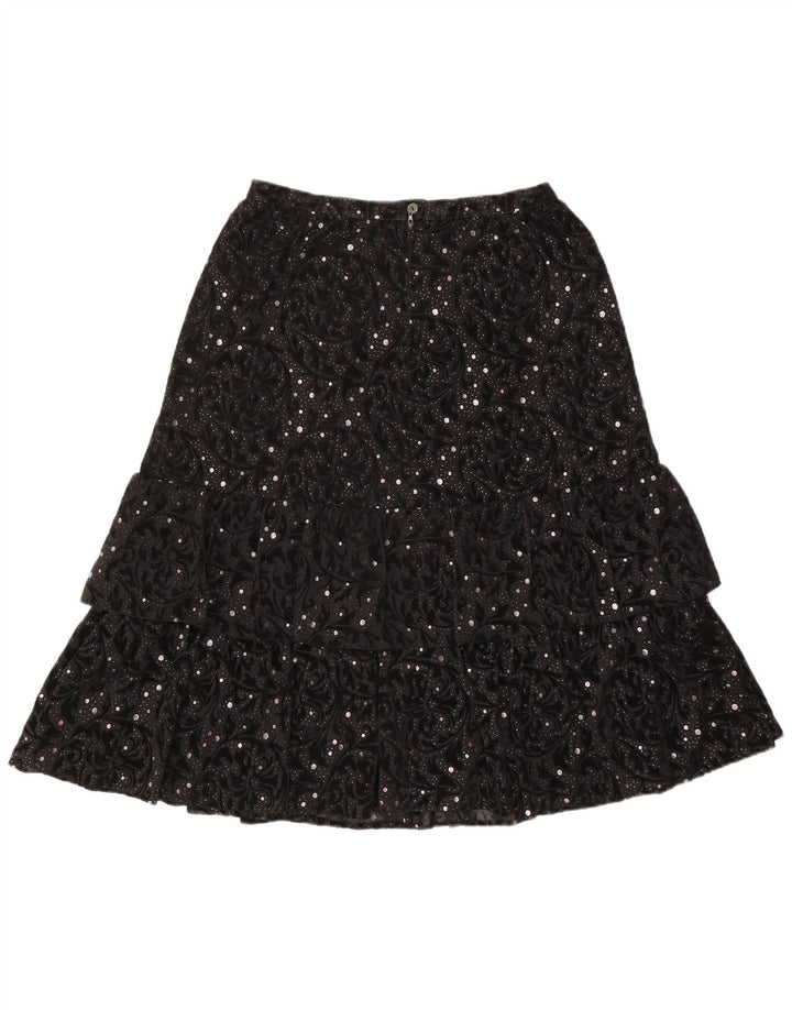 Saia feminina vintage em camadas IT 44 Médio W30 Preto Paisley Poliamida
