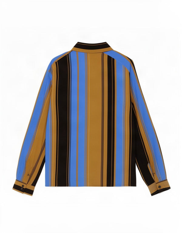 Vintage Womens Shirt Blouse UK 20 2XL Blue Striped Viscose