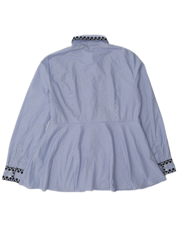 Blusa camisa feminina Zara UK 14 poliéster risca de giz azul médio