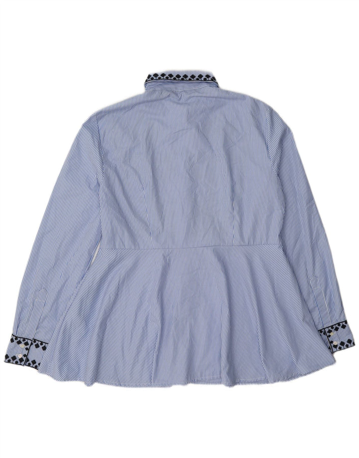 Blusa camisa feminina Zara UK 14 poliéster risca de giz azul médio