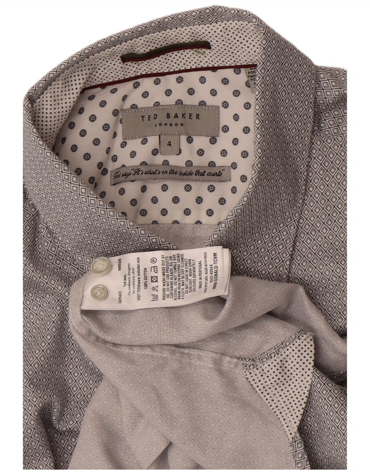 Camisa masculina de manga curta Ted Baker tamanho 4 grande algodão geométrico cinza