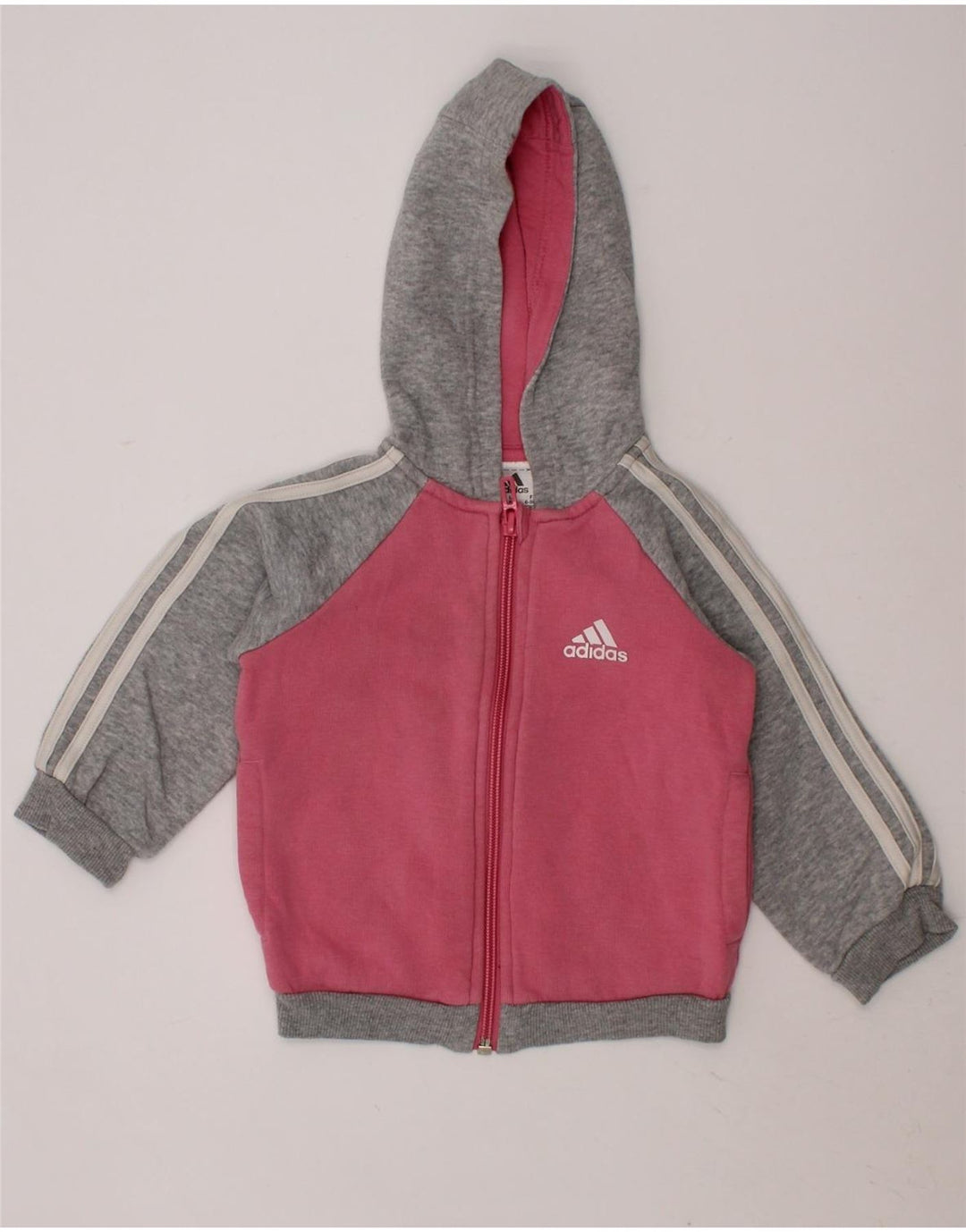 ADIDAS Baby Girls Zip Hoodie Sweater 6-9 Months Pink Colourblock Cotton Vintage Adidas and Second-Hand Adidas from Messina Hembry 