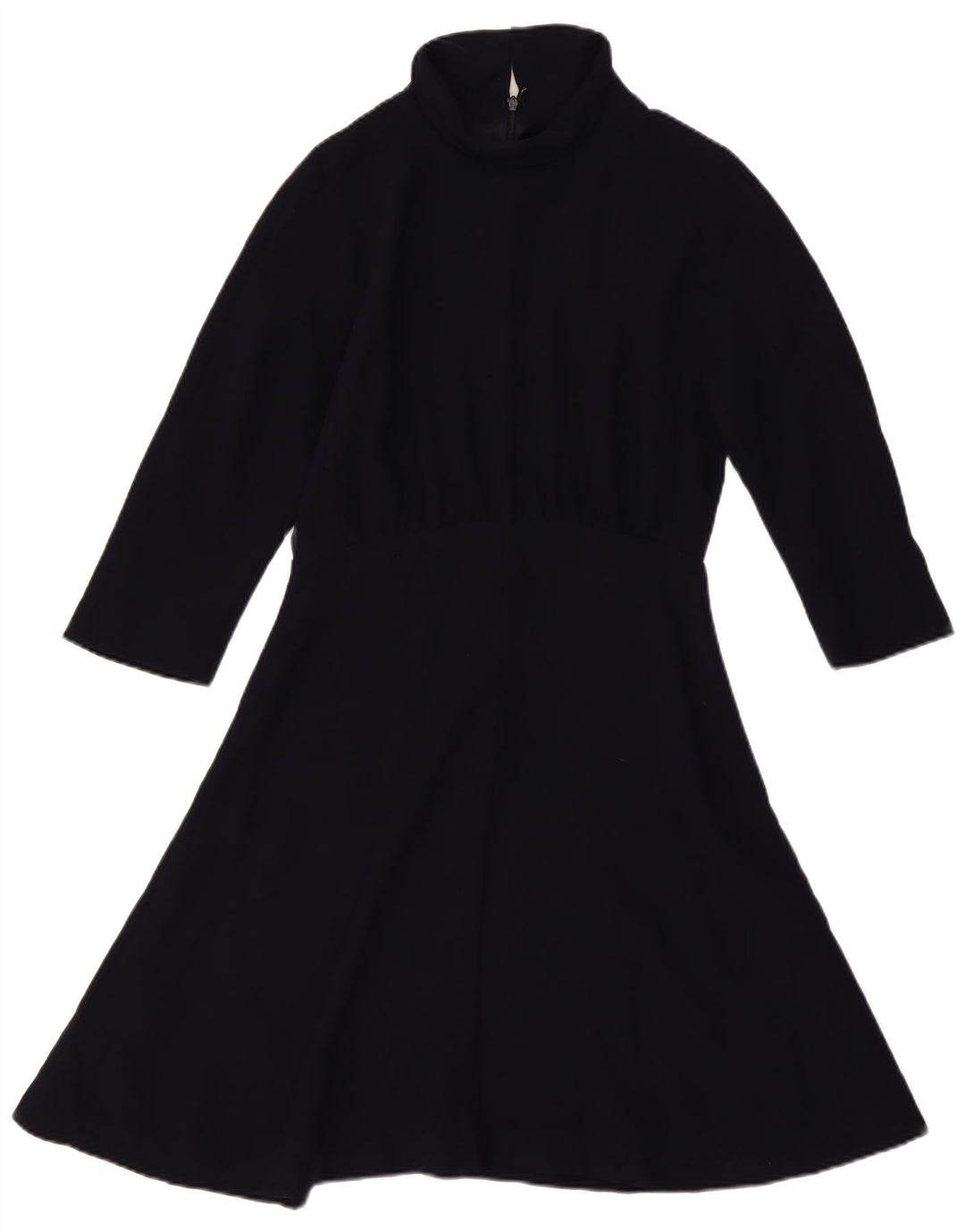Vestido feminino Jigsaw manga 3/4 linha A UK 12 poliéster azul marinho médio