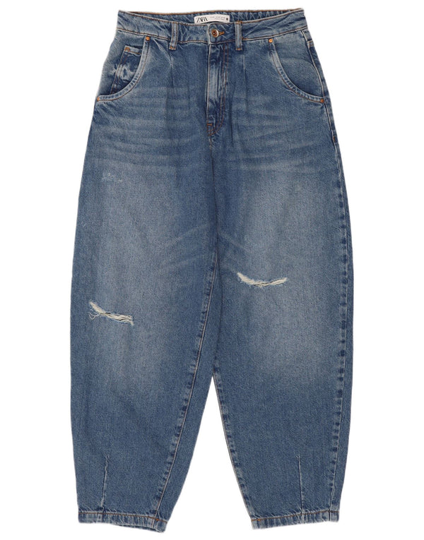 Zara Jeans feminino balão envelhecido cintura alta EU 36 XS W26 L26 azul