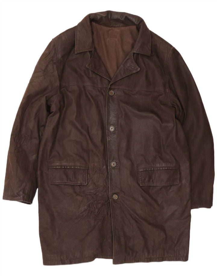Casaco de couro masculino vintage UK 44 2XL marrom clássico