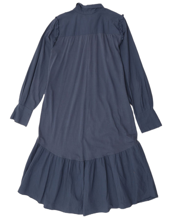 Vestido camisa feminino de manga comprida Zara Reino Unido 16 grande algodão azul marinho