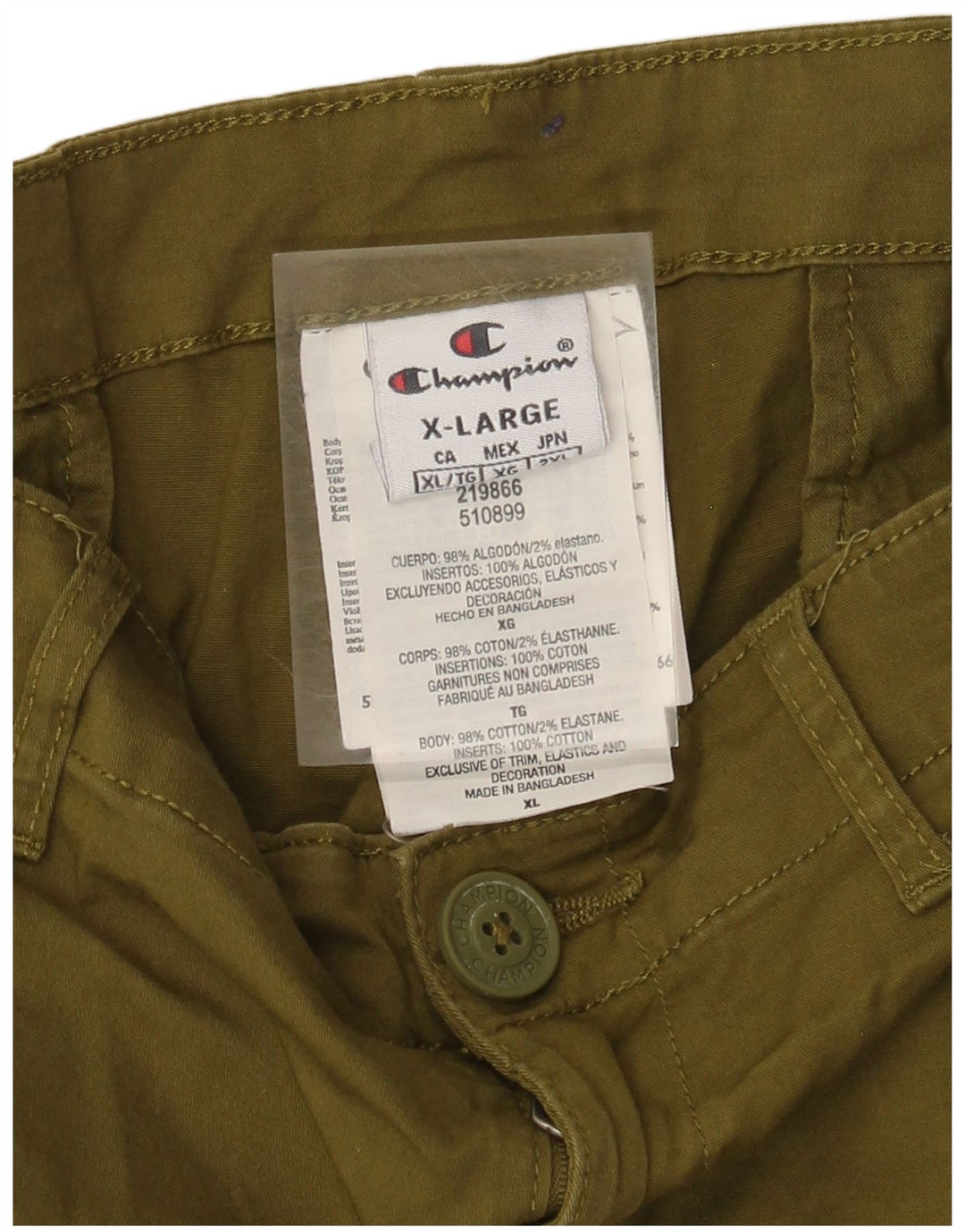 Shorts cargo masculino Champion XL W38 algodão cáqui
