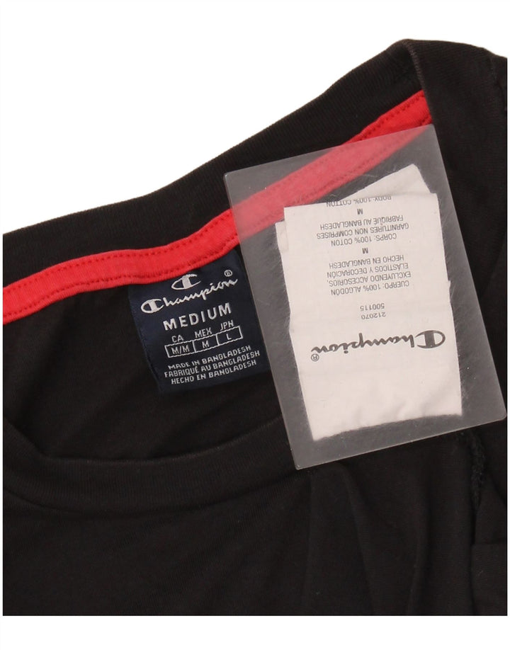 Camiseta masculina gráfica CHAMPION Top médio algodão preto