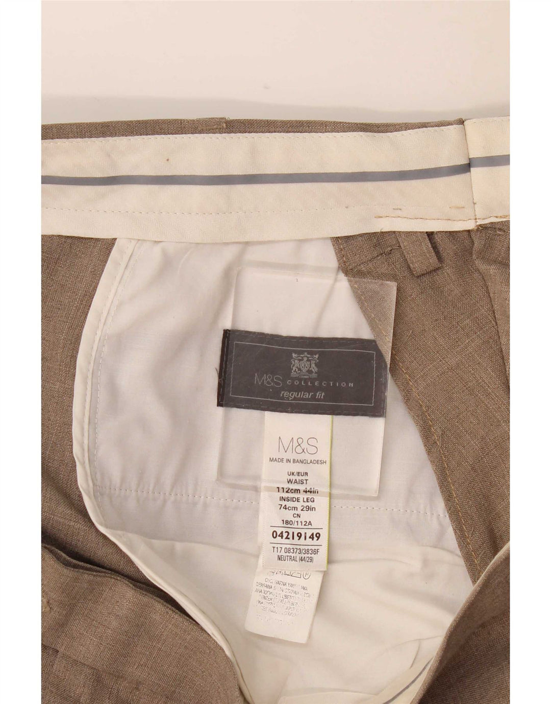 Calça masculina de ajuste regular Marks & Spencer W44 L29 bege