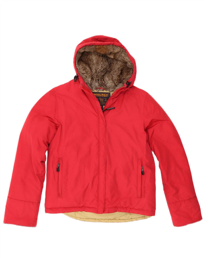 Jaqueta feminina acolchoada com capuz Woolrich Reino Unido 16 grande algodão vermelho