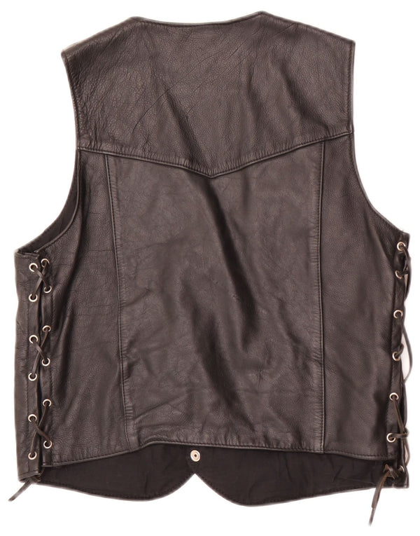 Colete de couro masculino vintage EU 44 XS preto