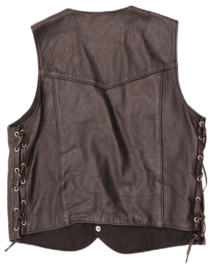 Colete de couro masculino vintage EU 44 XS preto