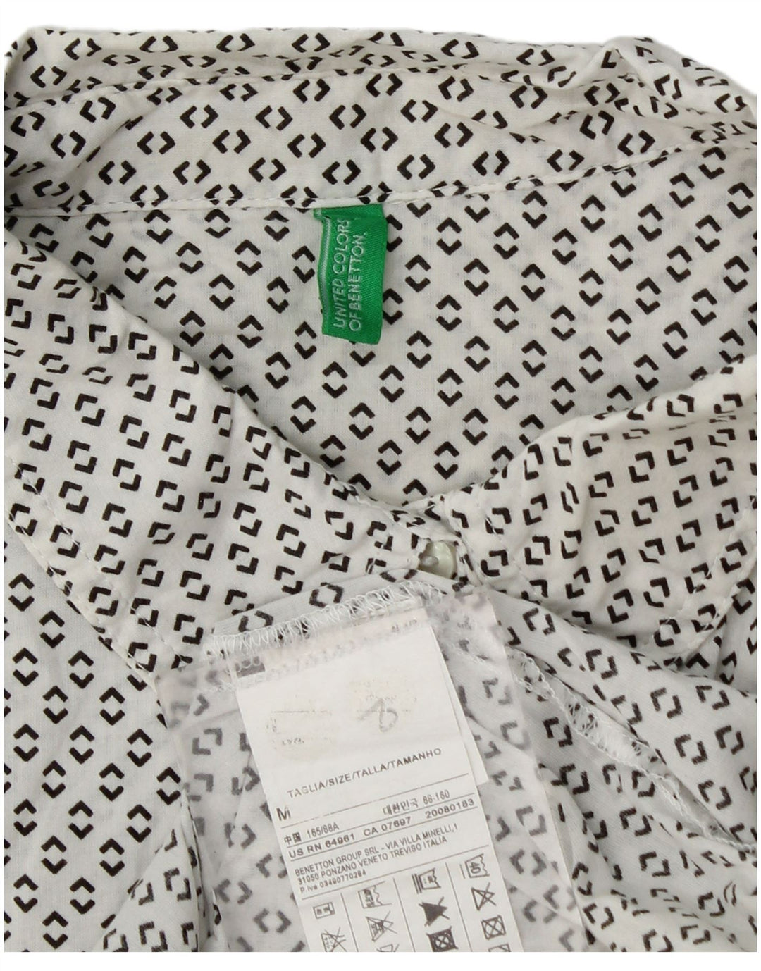 Camisa feminina BENETTON UK 14 algodão manchado branco médio