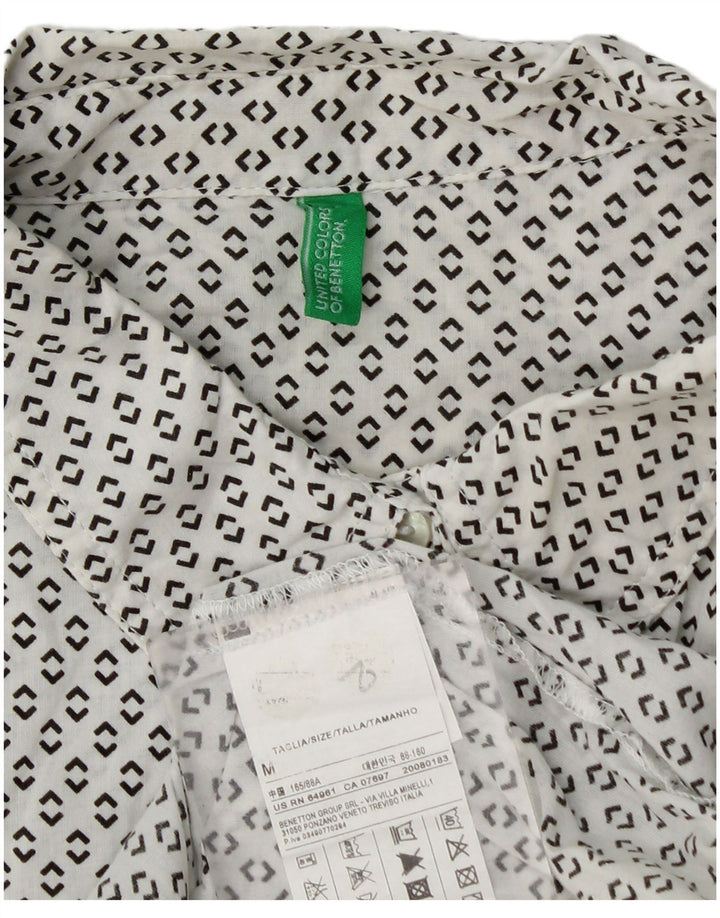 Camisa feminina BENETTON UK 14 algodão manchado branco médio