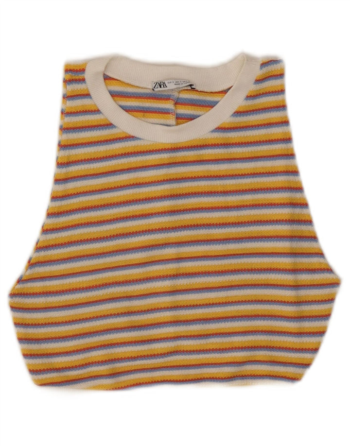 Top feminino de malha ZARA Reino Unido 8 listrado amarelo pequeno