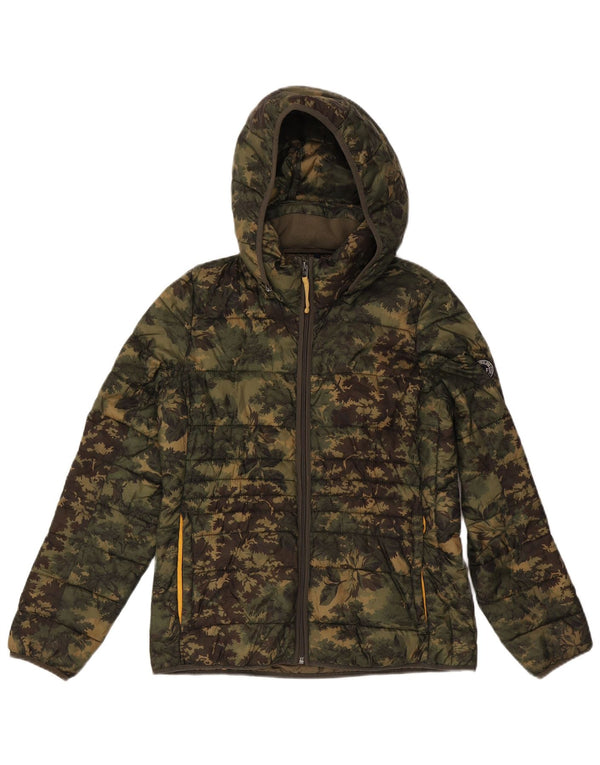 Jaqueta masculina acolchoada com capuz Abercrombie & Fitch Reino Unido 38 camuflagem cáqui média