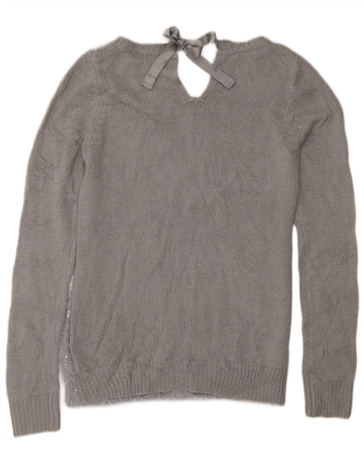 Suéter feminino Oasis com gola canoa UK 10 poliamida cinza pequena
