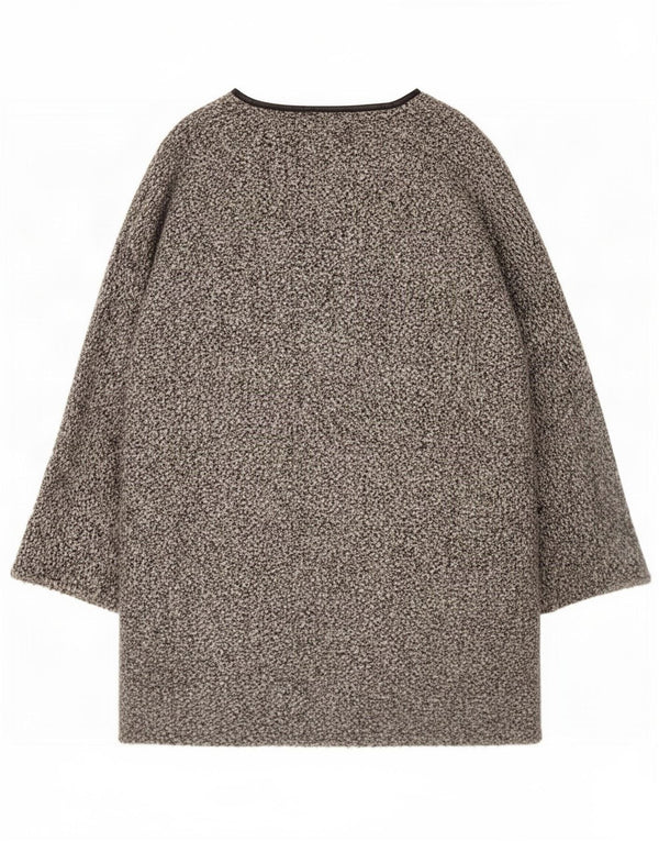 Suéter cardigã aberto com palangre feminino Zara Reino Unido 16 grande acrílico manchado cinza