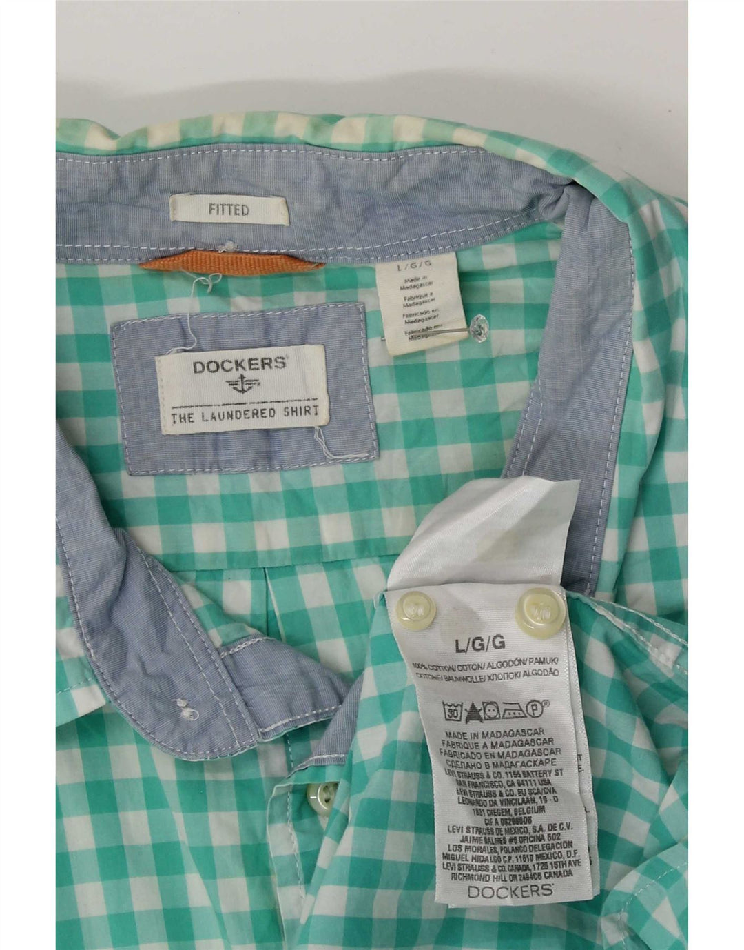 Camisa masculina Dockers justa grande algodão guingão azul
